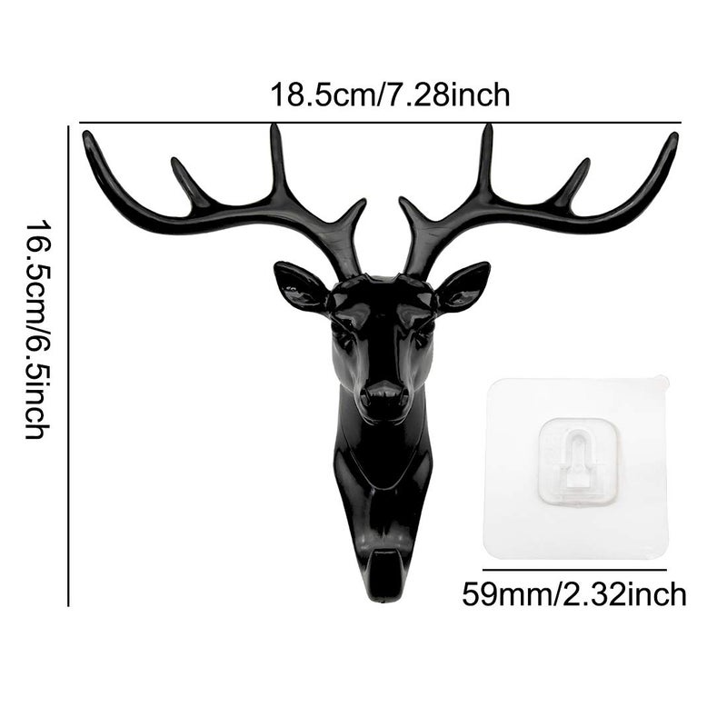 Sipery 2Pcs Deer Head Hooks Self Adhesive Deer Antler Hooks Hanger Decorative Animal Wall Key Holders for Home or Office - Image 3
